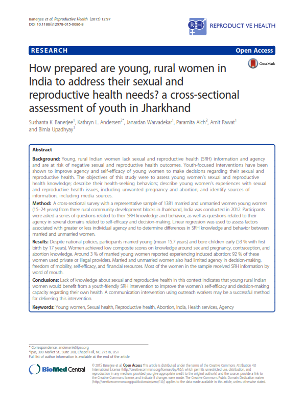 How prepared are young, rural women in India to address their sexual and reproductive health needs